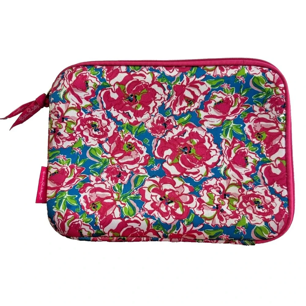 Lilly Pulitzer Neoprene Tech Sleeve Flamingo Print Padded Zip Case Resort Chic